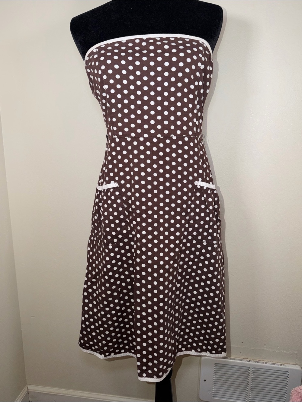 Vintage Chesley Brown Polka Dot Strapless Midi Dress Y2K Fairycore Cotton Cute